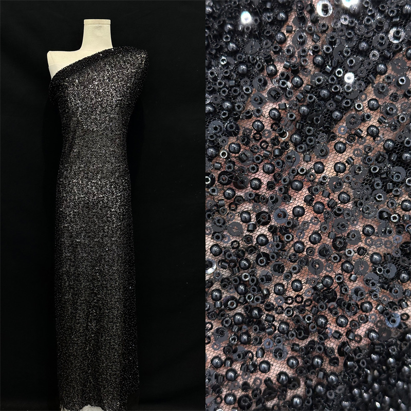 Tejido de bordado de perlas de explosión, bordado de perlas, vestido de moda estereoscópico europeo y americano, cena al por mayor, tela de mujer