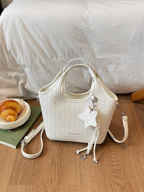 Ventas calientes nuevas bolsas de cubo retro de gran capacidad de moda tejida canasta de verduras bolsa de mano de viaje de hombro