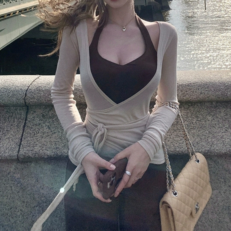 槿一 白女松弛系列2.0 高级感挂脖吊带背心/休闲裤子/绑带开衫秋|undefined