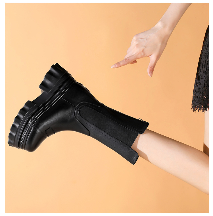 Boot nữ cổ thấp đế dày đế xốp thời trang dễ phối — Màu đen lót nhung chi tiết 4