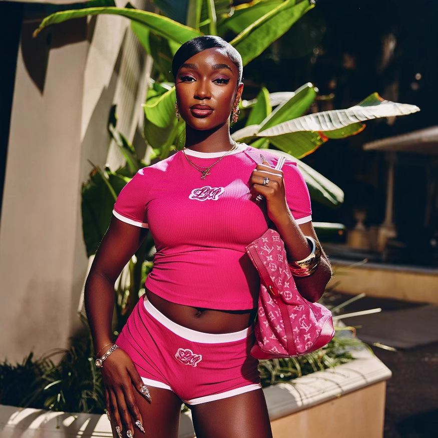 25 Cross-border Supply Europe and the United States New Embroidered Hot Girl Short Short Sleeve Women's Casual Shorts suit