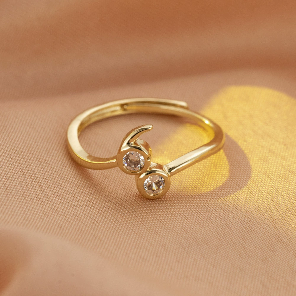 Трансграничная новая запятая медное кольцо с открытым отверстием микро-инкрустированный циркон простой кольцо европейская и американская индивидуальность мода медная отделка циркония