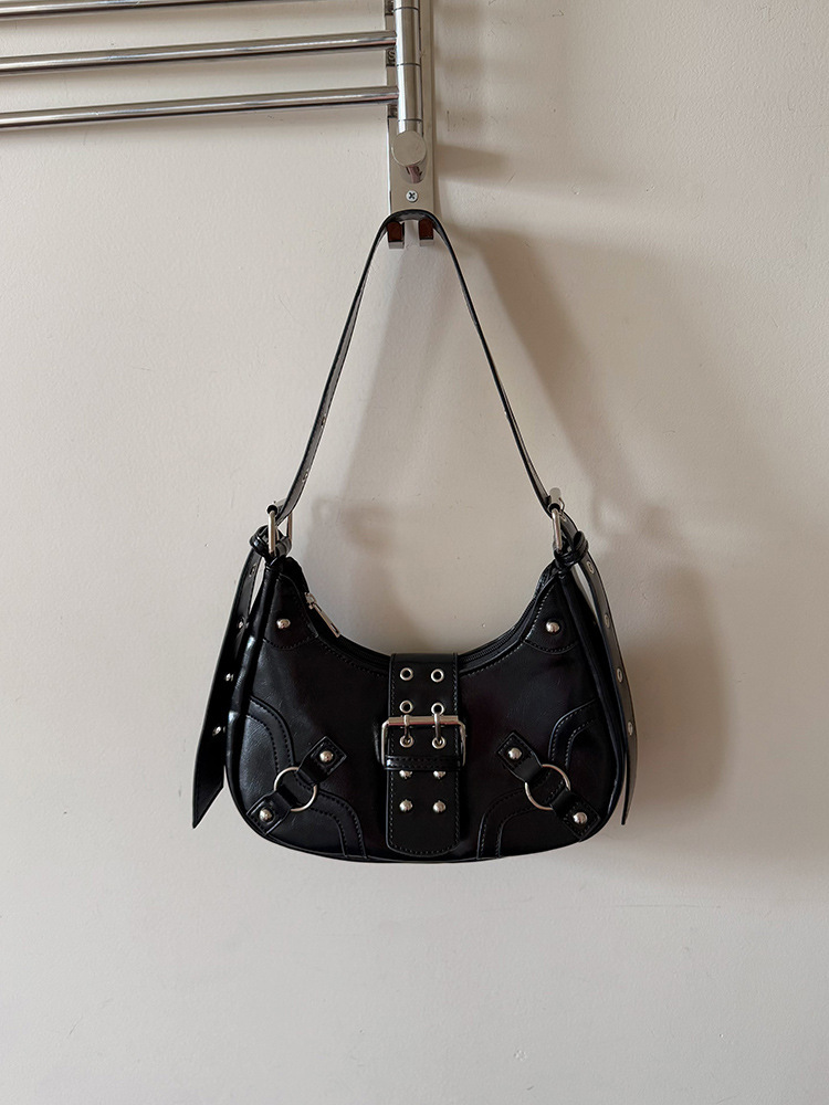 Sweet & Cool Biker Style Underarm Bag For Women 2026 New Arrival Versatile Commuter Studded Crescent Bag Shoulder Crossbody Bag - Thumbnail 6