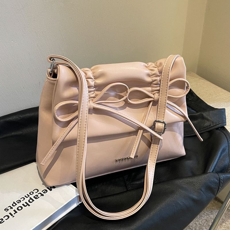 韓版復古時尚大容量包包女2023新款蝴蝶結小方包小眾高級感單肩包