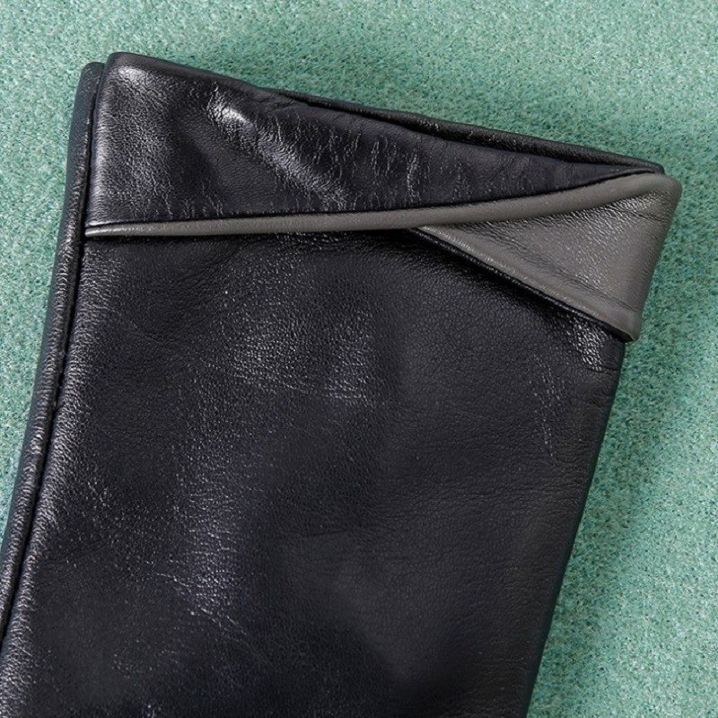 女士羊皮手套秋冬季加绒加厚触屏短薄款骑行开车真皮保暖户外防寒