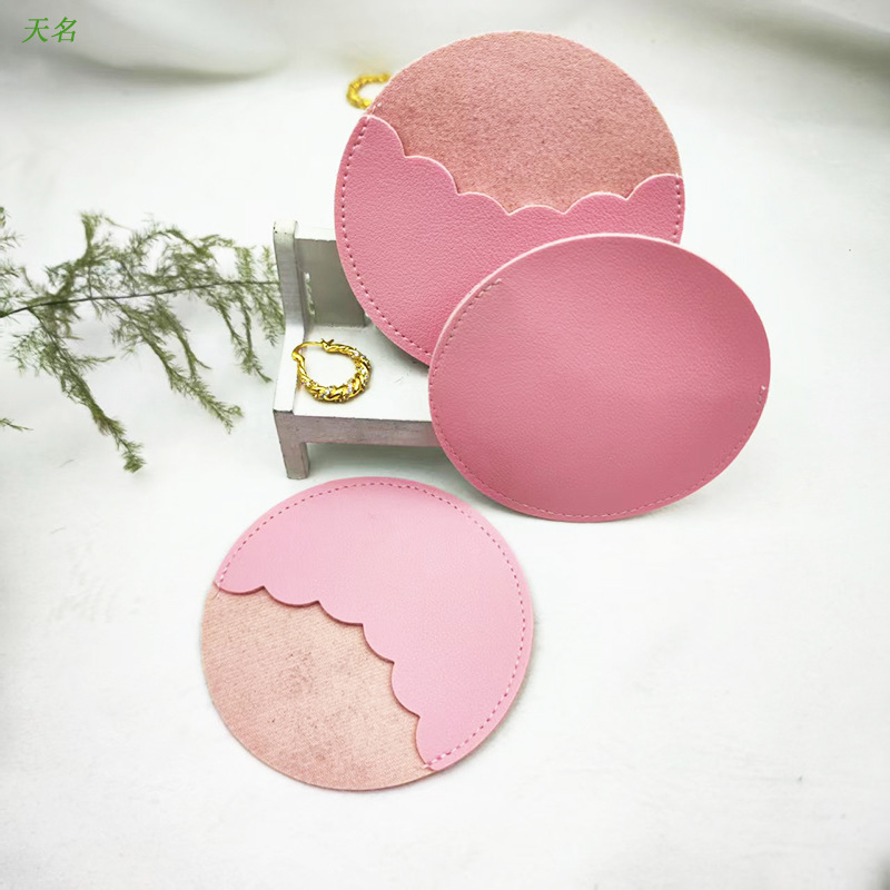 皮革波浪型镜子包装定制logo耳环项链卡片小红书同款皮革工厂批发