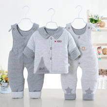 婴儿棉衣套装加厚0-1岁男女宝宝棉袄背带裤冬装三件套儿衣服