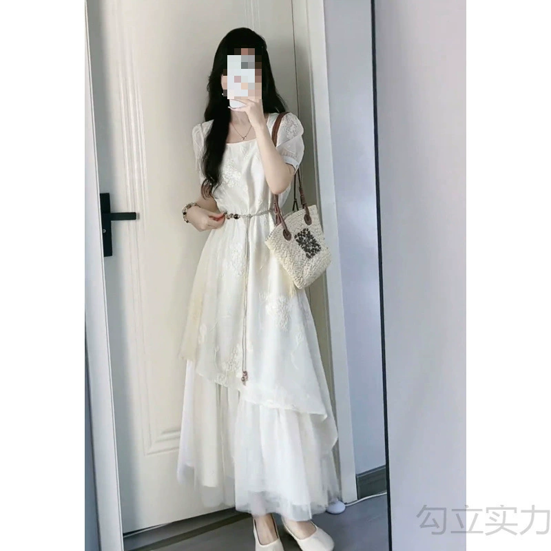 2025 новый летний стиль французский нежный стиль сетчатая длинная юбка дизайн нишевое элегантное стройное платье для женщин