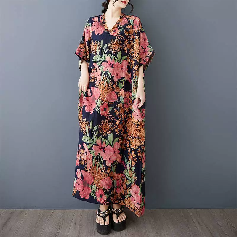 Реичный выстрел 2025 Летний цвет праздничный стиль туристический воротник ретро длинная юбка, покрывающий мясо, хлопковое платье