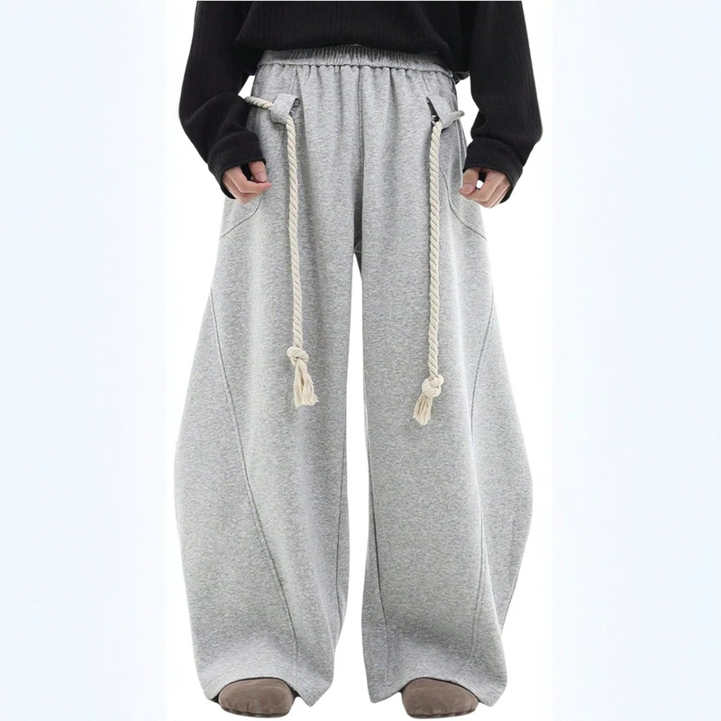 2026 Amazon Wish Men's European and American Spring/Autumn Unique Straight Drawstring Pants Simple Stylish Solid Color Casual Pants