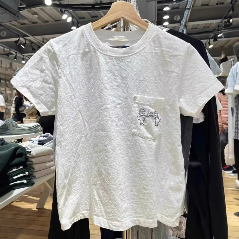 BM Style American Twins Cartoon Little Angel Print Demon Short-sleeved T-shirt Women's Bm Hot Girl Pocket Crewneck Top