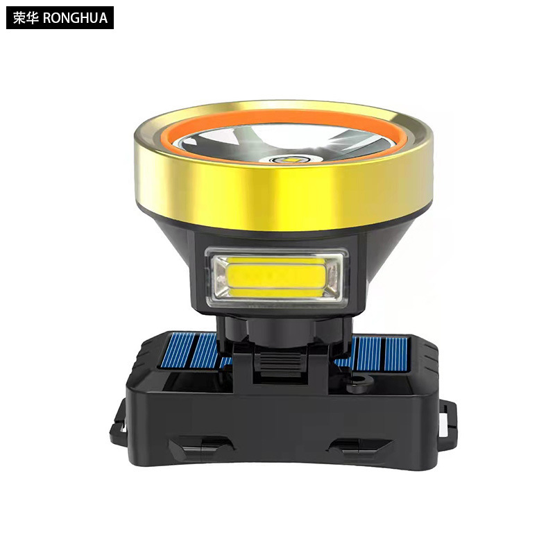 Solar recargable faro trabajo al aire libre multifunción fuerte luz iluminación faro lejos y cerca de doble fuente de luz linterna portátil