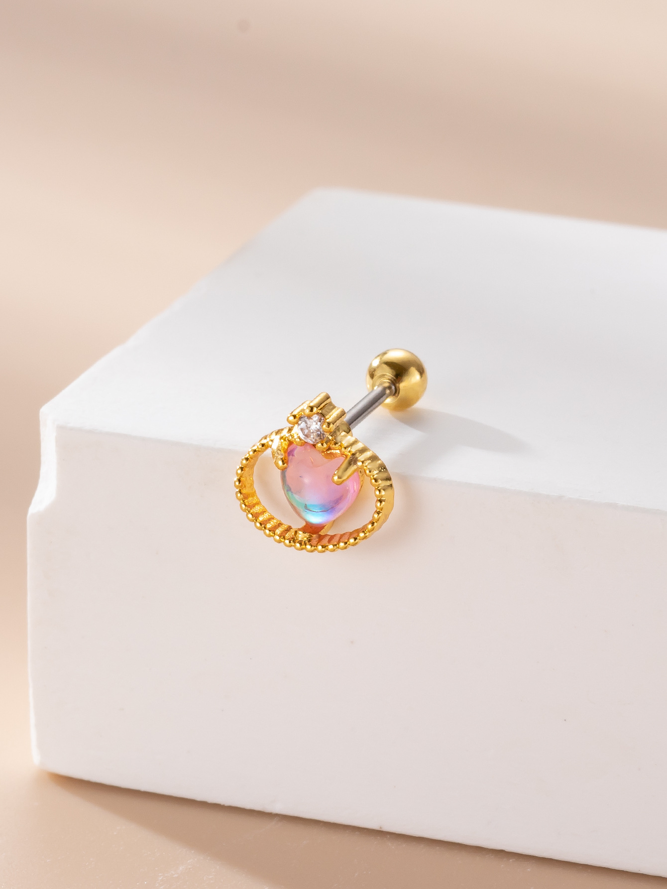 Fashion Oval Heart Shape Stainless Steel Plating Artificial Gemstones Ear Studs 1 Piece