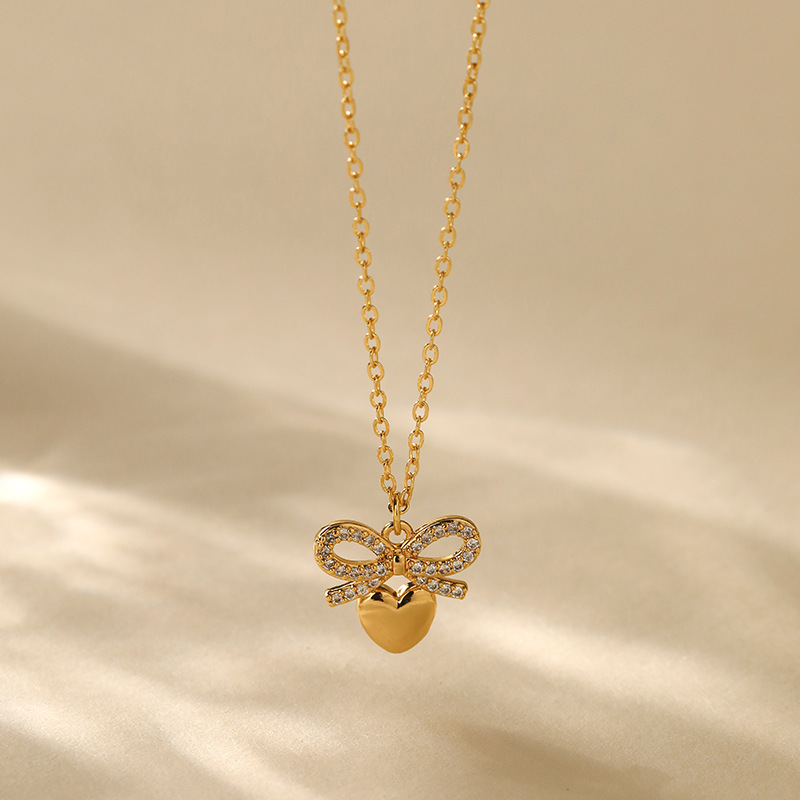 8g Weight 18K Gold Plated Plating Material Copper Pendant Material Zircon Inlay Material Pendant Necklace Classification Copper Chain Material cable chain Chain Type 1 Piece Quantity Daily Occasion Copper Material Heart Shape, Flower, Bow Knot Pattern Women's Gender Inlay Design Sweet Style Copper 18K Gold Plated Inlay Heart Shape Flower Bow Knot Zircon Pendant Necklace 16