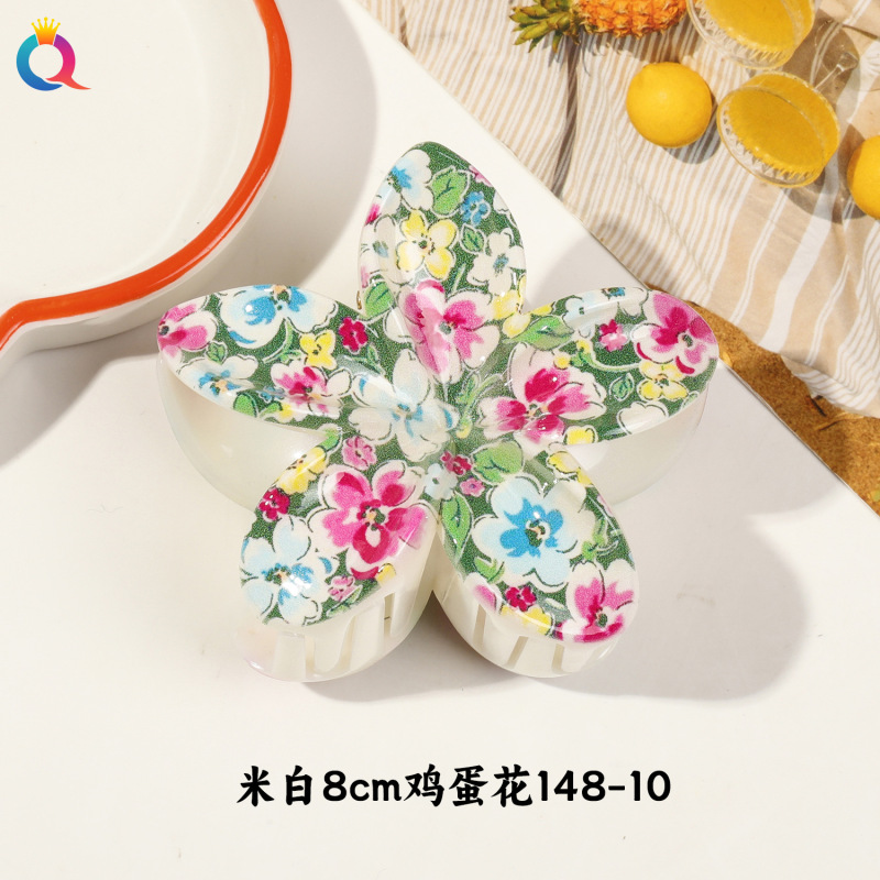 Qiyue クロスボーダー UV プリントフルーツクリップ韓国スタイルの高級エッグフラワー後頭部ヘアピン気質サメクリップ|undefined