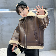 儿童装男童冬季加绒皮衣外套2025新款中大童秋冬款上衣加厚帅气潮