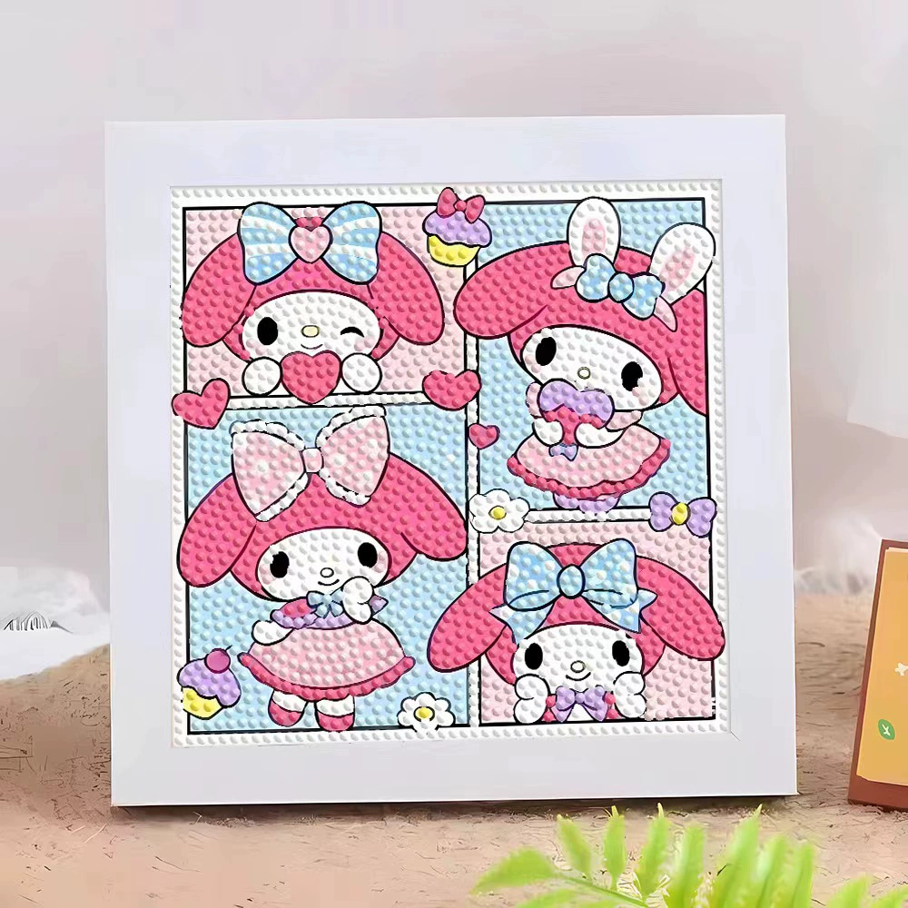 Кристальная вышивка DIY (Kuromi & KT Cat) 17×17 см фоторамка, набор наклеек в стиле мультфильма с полным заполнением