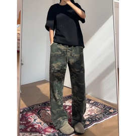 美式复古迷彩休闲裤2025春秋新款潮牌宽松阔腿男女运动休闲裤男装