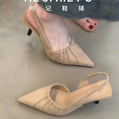 シープスキンバージョン！レトロなプリーツスタイルの女性用シングルシューズ、ポインテッドトゥ、ハイヒール、デザインされたスティレットヒールトゥサンダル