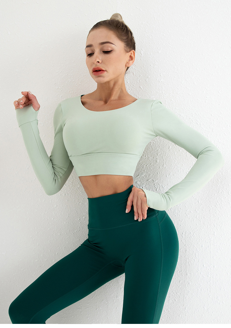 back hollow long-sleeved top high waist pants two-piece yoga suit nihaostyles clothing wholesale NSSMA77413