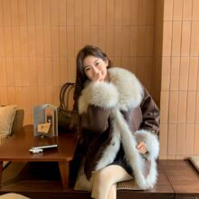 美拉德轻奢气质皮毛一体羽绒服女2024冬新款洋气毛绒拼接外套