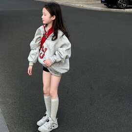 女童美式复古休闲卫衣春秋新款儿童领字母宽松休闲洋气上衣