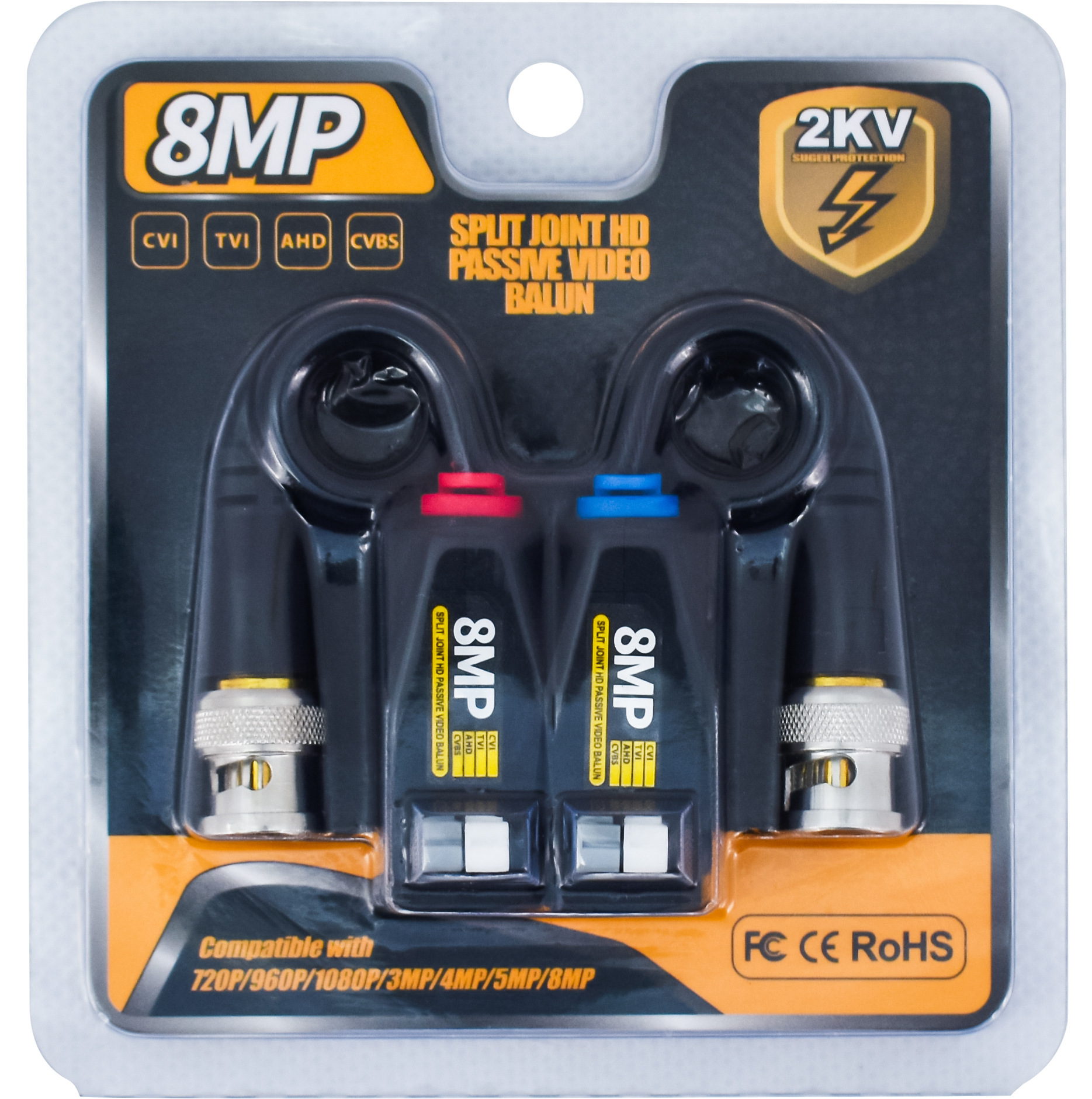 高清同轴双绞线传输器 8MP HD-CVI/AHD/TVI/CVBS可拼接防雷型