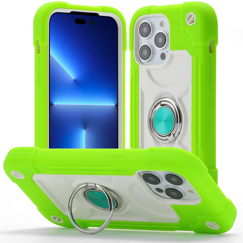 适用iPhone14Pro MaxPC三合一保护壳苹果13炫彩指环支架手机壳