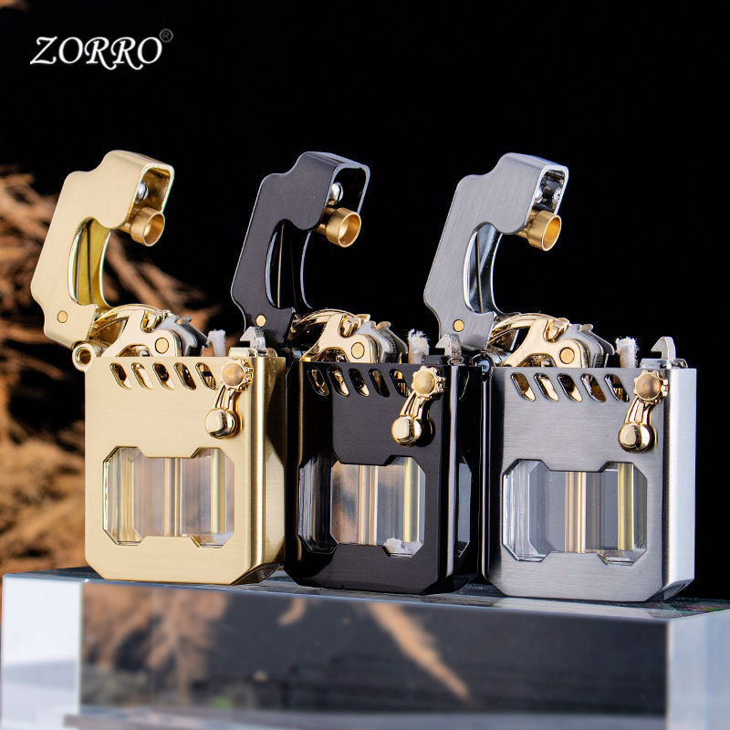 Zorro Cyber Mecha Transparent Compartment Semi-Automatic Kerosene Lighter Classic Men's Windproof One-Piece Drop Shipping