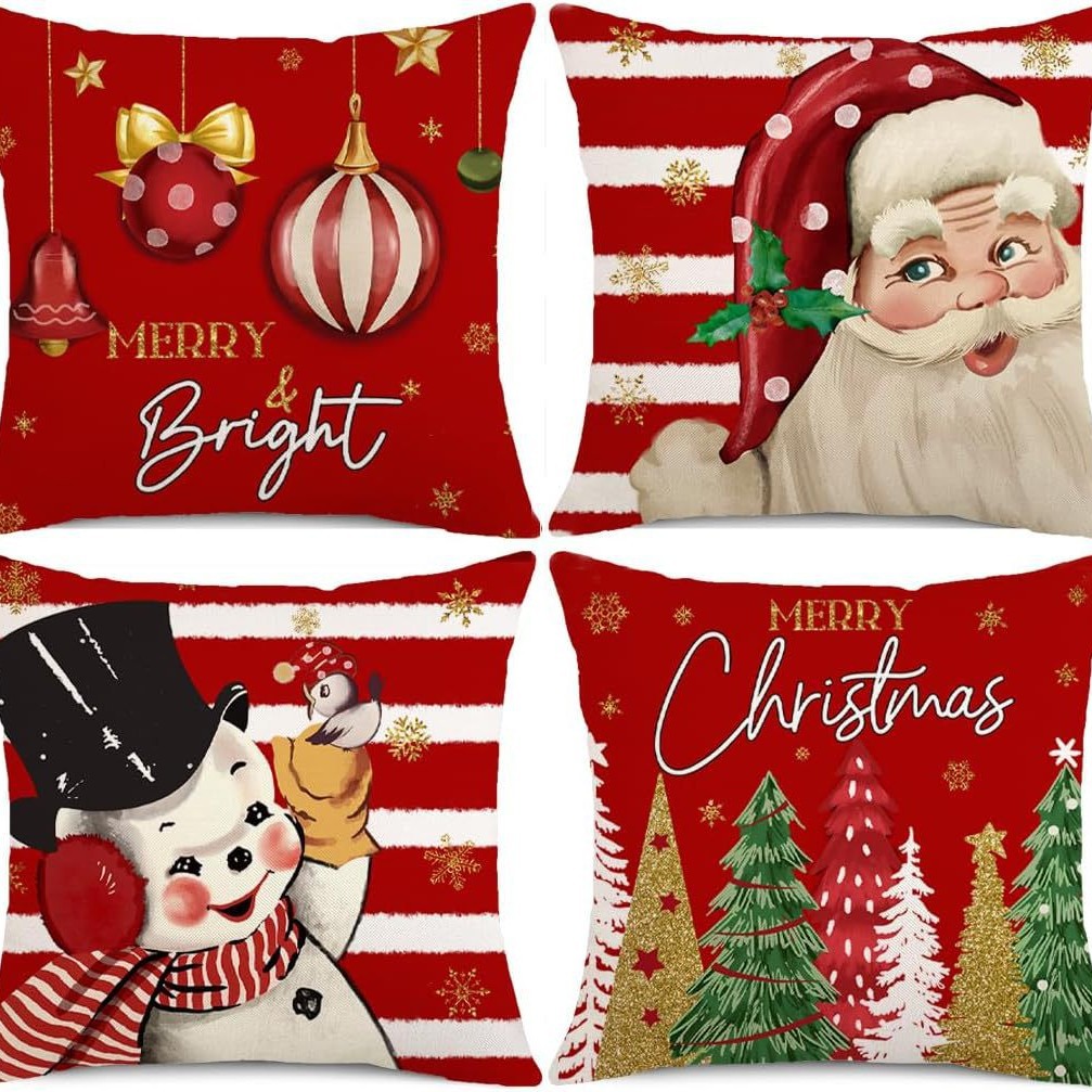 Transfronterizo Amazon temu Hot Sale Navidad invierno copo de nieve impresión lino almohada funda almohada sofá cojín