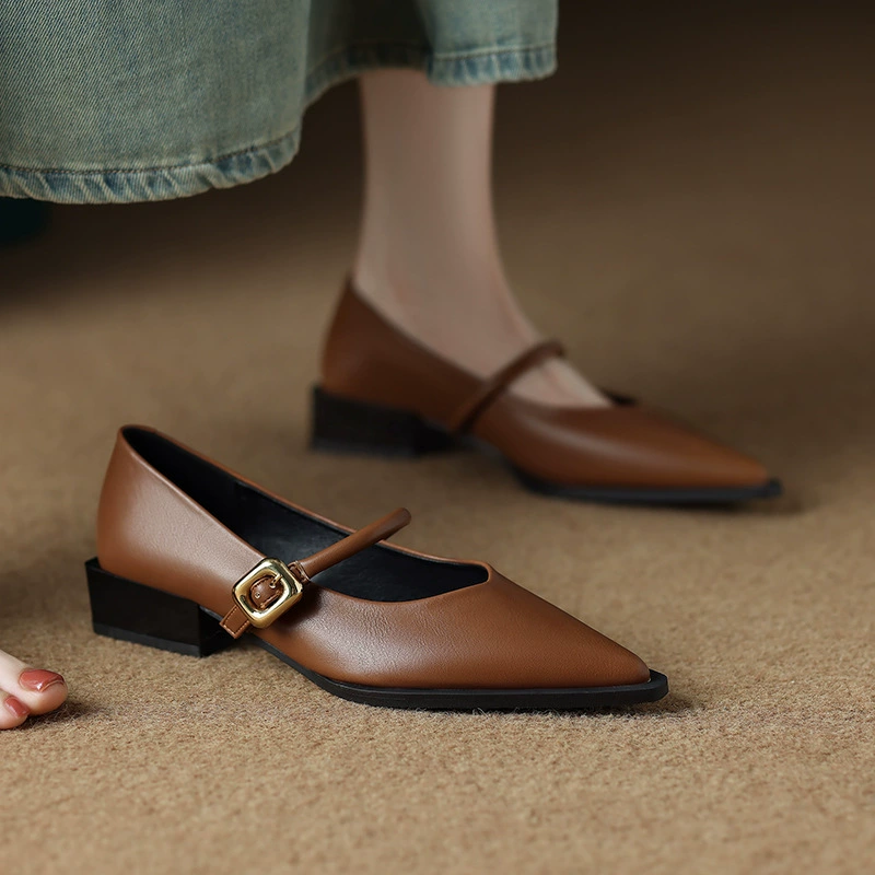 73598-3 французские 3cm туфли на низком каблуке с острым носком, весна-осень 2022, туфли на мягкой подошве для женщин, которые не устают после стояния за длительное время.