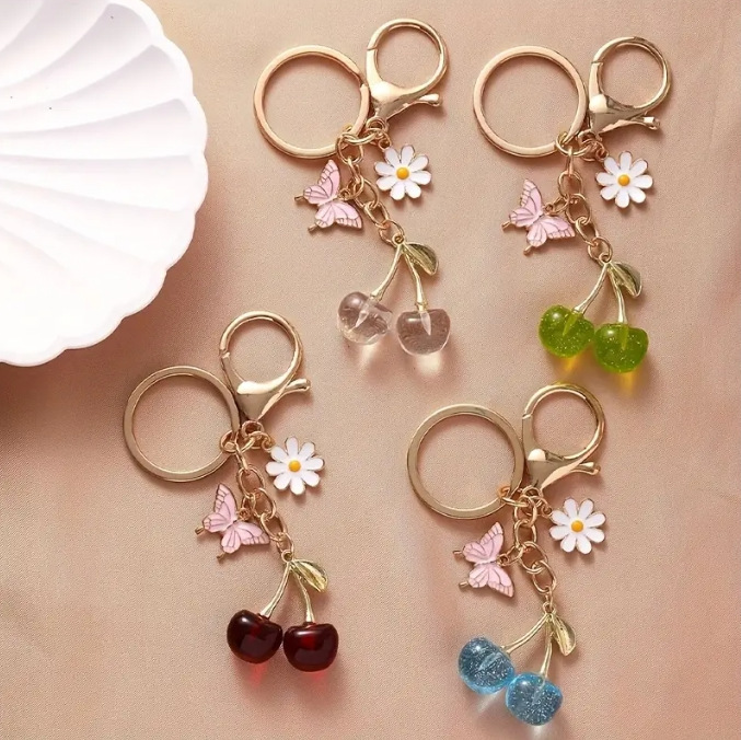 Cherry Butterfly Daisy Keychain Korean Style Ins-Style Pendant Metal Keyring Accessories in Stock Wholesale Flowers Cherry Butterfly Daisy Keychain Korean Style Ins-Style Pendant Metal Keyring Accessories in Stock Wholesale Flowers