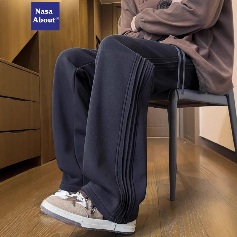 Nasa2025 New Scimitar Sweatpants Men's Spring & Fall Straight Youth Draped Side Stripesd Wide-Leg Casual Pants