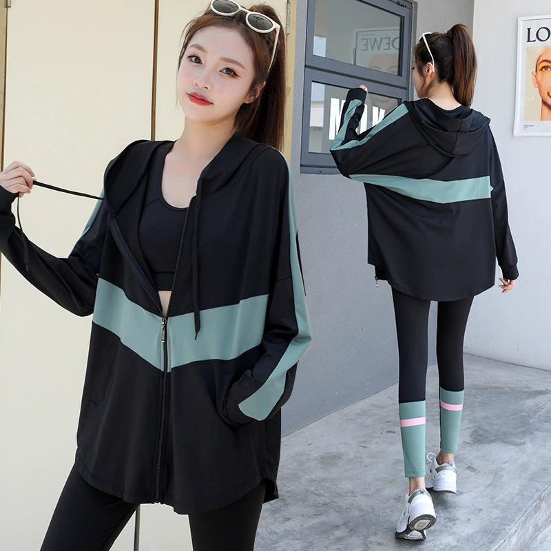 Sports demi-season jacket, quick dry long-sleeve for gym, yoga clothing, set, loose fit, for running, plus size