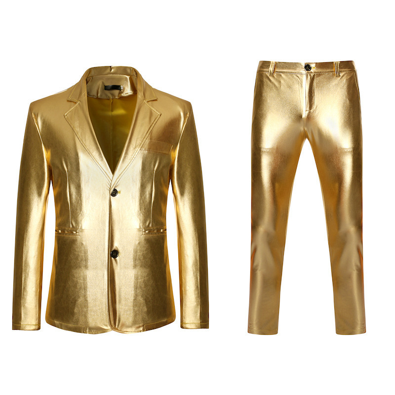 2025 Cross-Border Men's Fashion Gold Stamping Suit Dance Nightclub Gold Suit Pants Party Two-Piece Dress