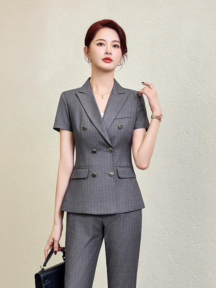 Gray double-breasted suit suit women's work clothes slim business manager goddess style professional wear women's skirt work clothes