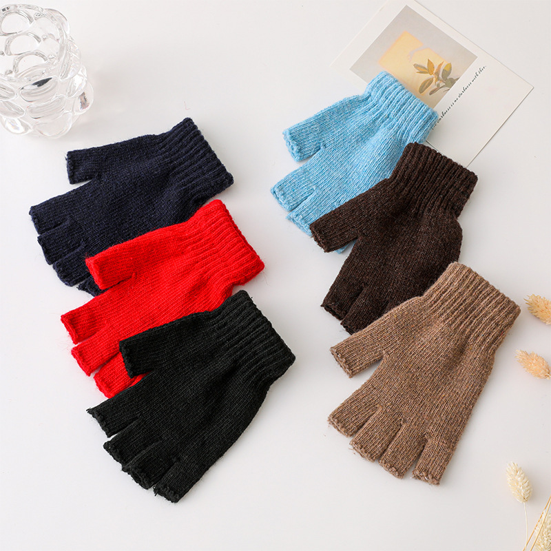 Wool Half-Finger Gloves for Women Autumn and Winter Couple's Wool Finger Exhibiker Men's Cycling Typing Knitted Warm Finger-Leaking Gloves