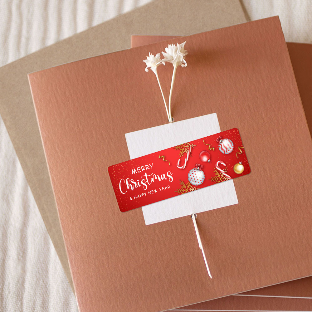 120张/卷红色卷装圣诞节长条贴纸礼盒密封贴不干胶标签包装