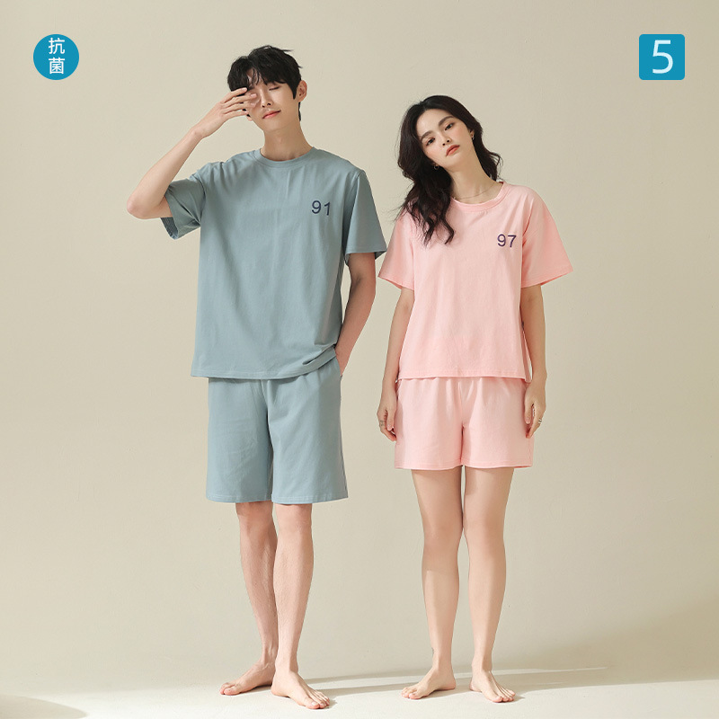 【Cooling Type】Summer Short-Sleeve Couple Pajamas, Pure Cotton, Soft, Summer Men's and Women's Stretch Cotton Set Wholesale 【Cooling Type】Summer Short-Sleeve Couple Pajamas, Pure Cotton, Soft, Summer Men's and Women's Stretch Cotton Set Wholesale