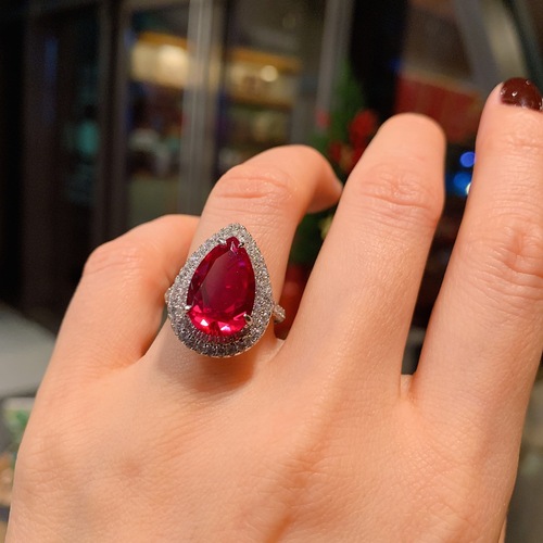 Pearl Life Jewelry Wholesale European and American Women's Fake Ruby Shiny Full Diamond Heavy Setting Pendant Ring Earring Set
