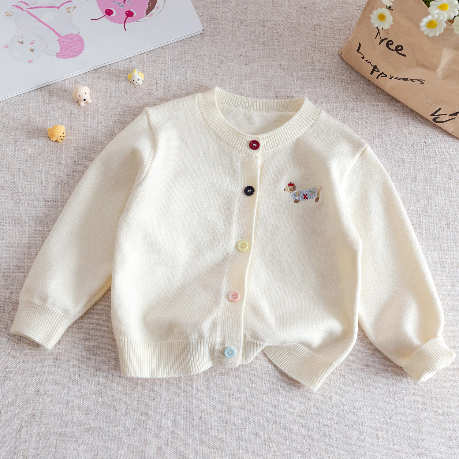 Spring cute cartoon cardigan with a round collar, sweater, jacket, with embroidery, Korean style 3