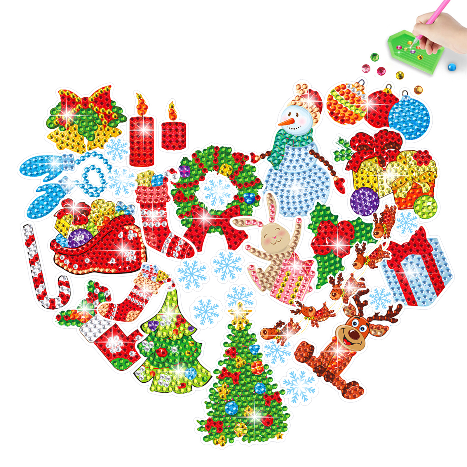 Diamante de Navidad transfronterizo dibujos animados alces aleatorios pegatinas DIY hechas a mano pegatinas 5D cristal brillante pegatinas al por mayor
