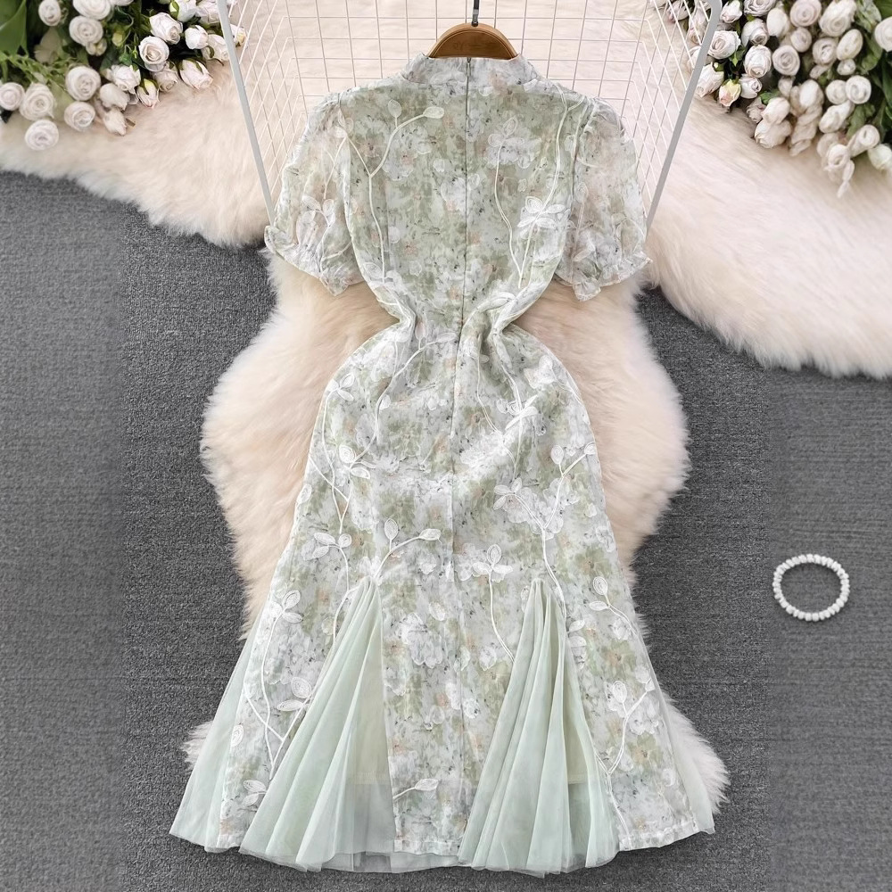 Cross-border High-end Modified Cheongsam For Women, Summer 2023 New Vintage Chinese-style Stand-up Collar,_ecoleips.com