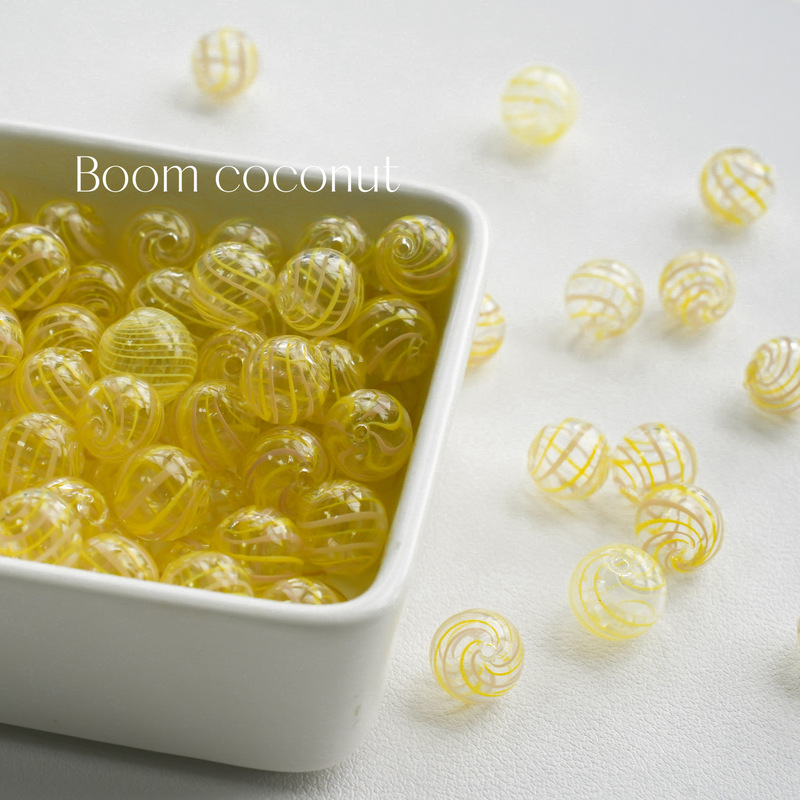 Medieval Yellow Stripesd Hollow Glass Beads Loose Beads Handmade DIY Beaded Bracelet Mobile Phone Chain Jewelry