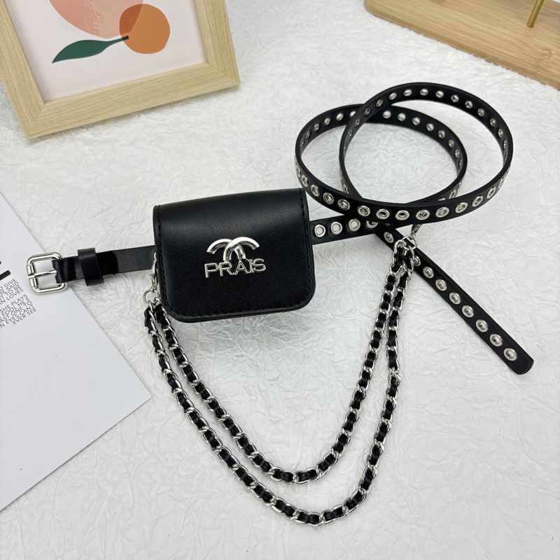 New Chanel style decorative mini bag women's adjustable eyelet fashion punk belt bag all-match with waist bag