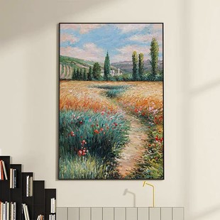 Monet's Famous Painting Villa Hand-Painted Oil Painting the Road on St. Martin's Island Entrance Hanging Painting Corridor Impressionist Decorative Painting