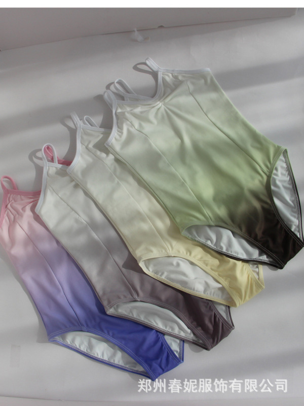 子供のダンス服の女の子のグラデーション色の夏のストラップの練習服の芸考級の連体服の中国のダンスの形の服|undefined