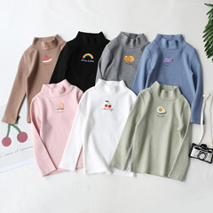 Girls' Korean cartoon mid-collar bottoming shirt, stylish children's baby boy's half-high collar long-sleeved T-shirt, spring and autumn cotton top