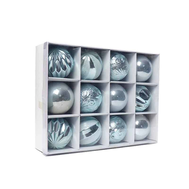 Christmas plastic hanging ornaments, 6 cm, 12‑piece gift box, mixed finishes and colors
