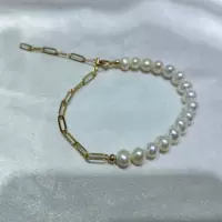 14k золотая инъекция 5-6 мм почти круглый рисовый жемчуг пресноводный жемчужный браслет длина регулируемая середина diy плюс кулон